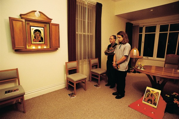 At the Marist seminary in Ponsonby, there are only a handful of seminarians, one of whom is here saying evening prayers with his superior in front of an image of Mary, for whom the order is named. Preparation for the priesthood entails up to eight years of training and study.