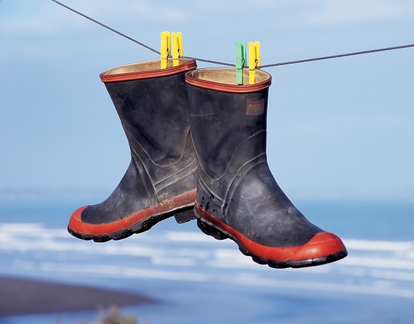 Gumboots are not generally noted for their delicate linings, so there is no reason why they can’t be sluiced out and hung up to dry.