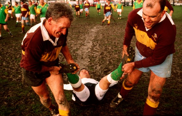 31_Rugby_body19 "I will not remember the score at the end," states Rule Two of the Golden Oldies commandments, but it is more likely to be Rule Six: adhering to a "philosophy of fun, irreverence, and self-indulgence" that is being honoured here as the ref is "helped" from the ground. Despite concerns over the impact of professionalism on the game, rugby shows no sign of lying down just yet.