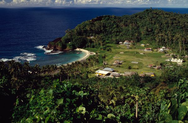 Midway between Western Samoa's main islands of Upolu and Savai'i lies the tiny volcanic caldera of Apolima, host to a single village. Fishing boats and canoes provide the only access—through a narrow gap in the treacherous reef.