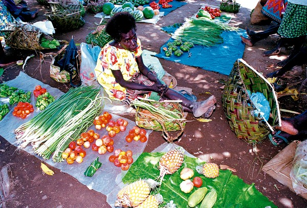 Before the mine opened, subsistence agriculture was the main activity on Bougainville. The only export products were copra and cocoa. Urbanisation accompanying the mine created a demand for fresh food, which allowed some locals to make an income from growing vegetables. Now, even with the mine still closed, a good variety of produce is regularly available in the Arawa market to supplement the staples: taro, sweet potato and breadfruit.