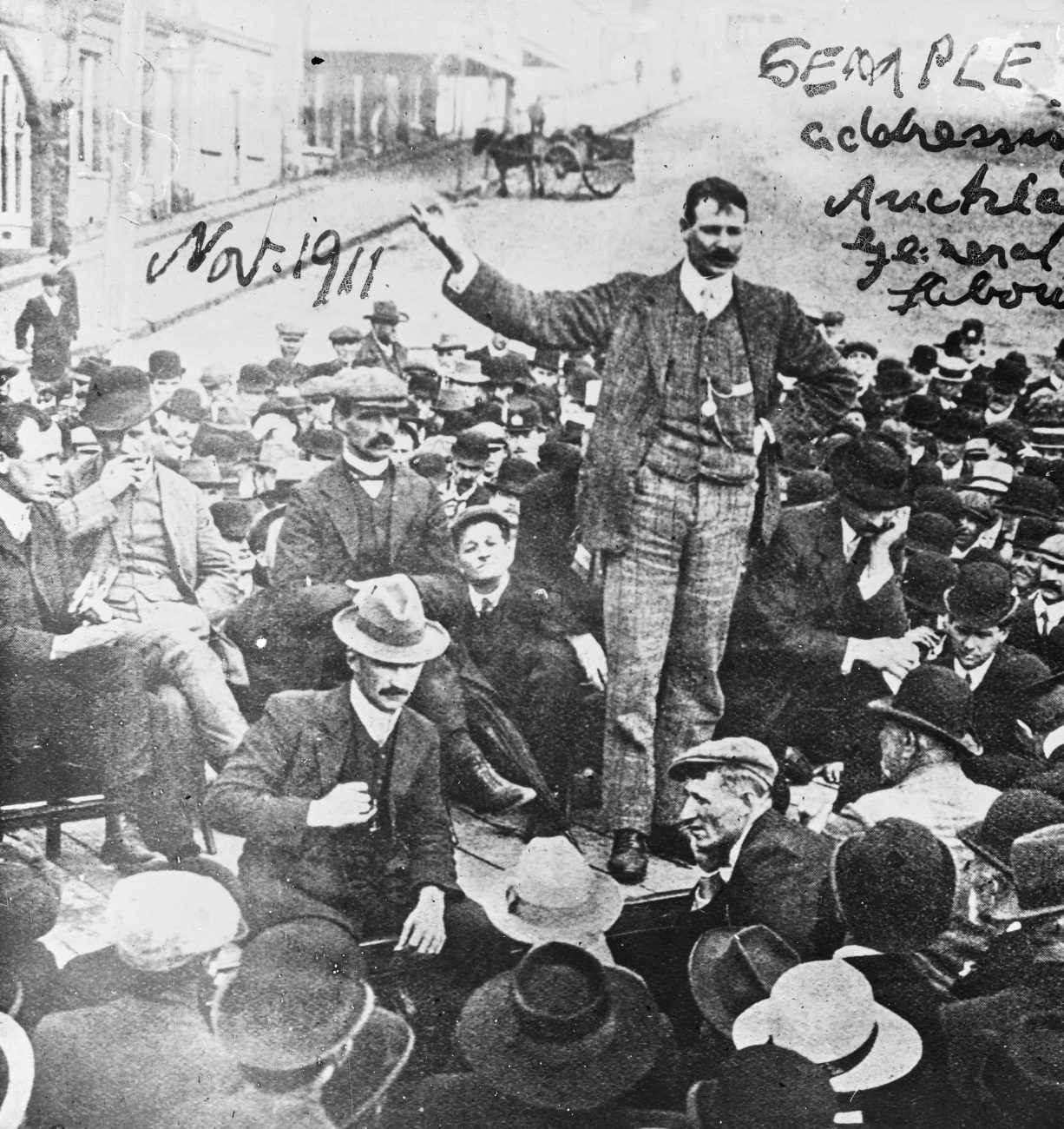 Semple, photographed in Auckland preaching the unionist gospel, later became Minister of Public Works in the first Labour government.