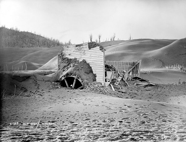 65_MtTarawera_09 Like most buildings at Te Wairoa, the mill was largely destroyed. The weight of falling mud pellets, hot rock fragments and ask proved too much for most roofs.
