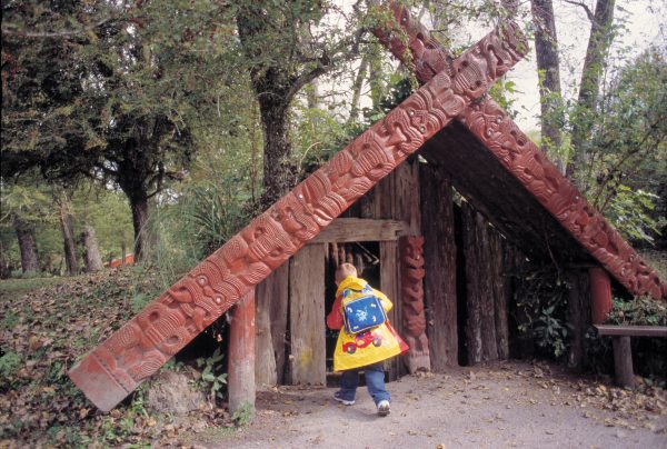 With newly carved maihi, Tuhoto Ariki's whare has been recreated on the site where the tohunga lay buried for 100 hours following the eruption.